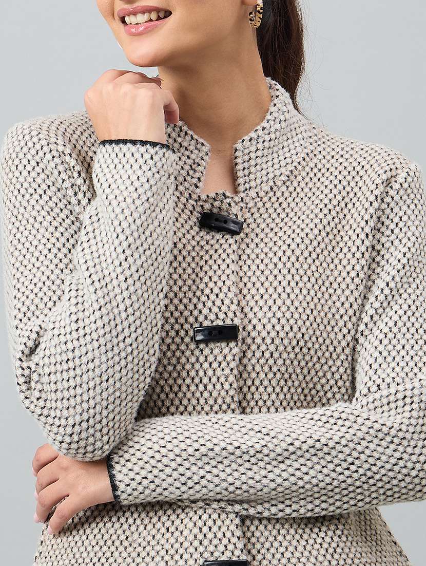 women self designed long sleeve cardigan - 22264361 -  Standard Image - 3