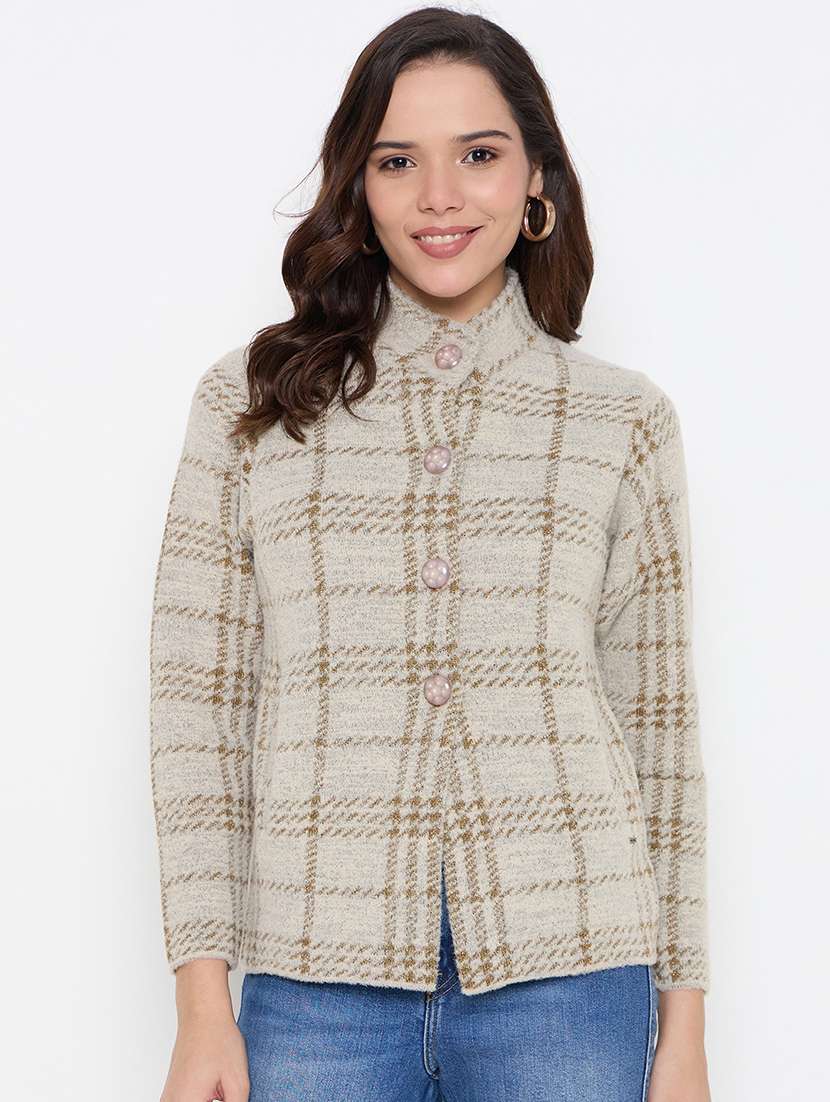 beige acrylic plain women self designed long sleeve women self designed long sleeve cardigan