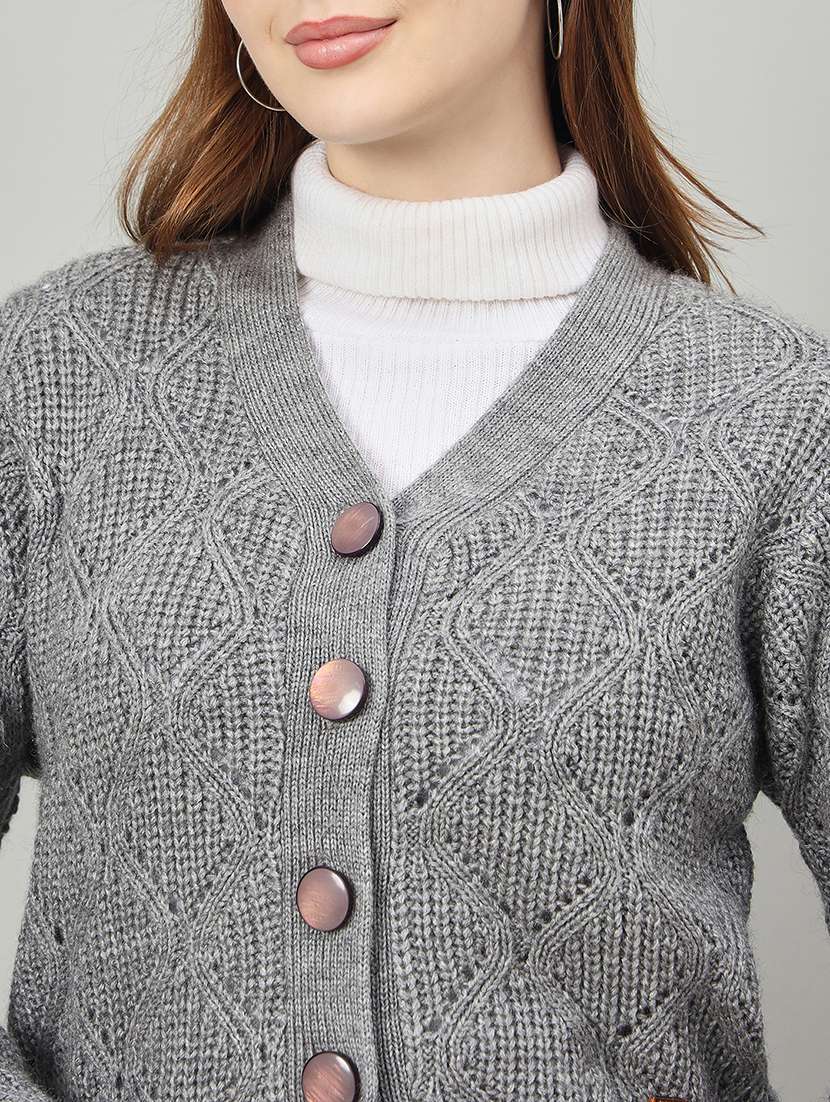 women self designed long sleeve cardigan - 22264372 -  Standard Image - 3