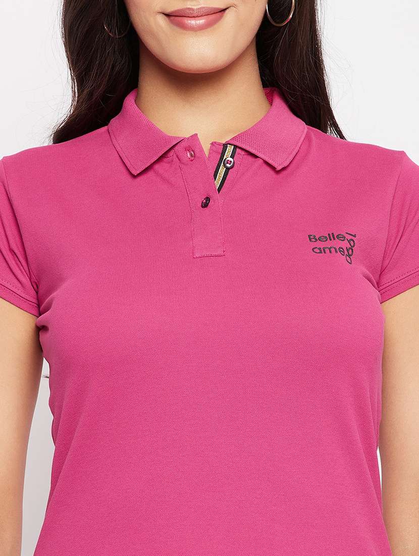 women solid short sleeve polo t-shirt - 22264401 -  Standard Image - 3
