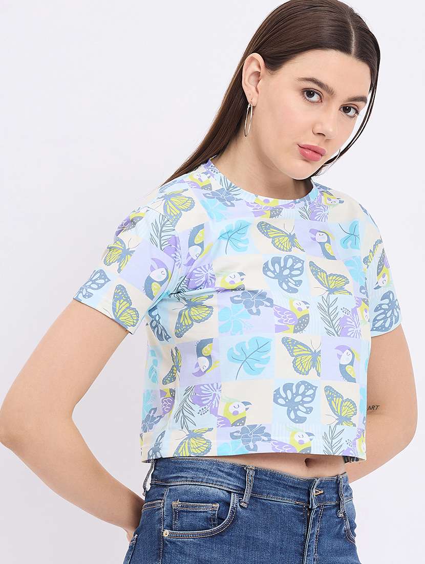 women printed short sleeve crop t-shirt