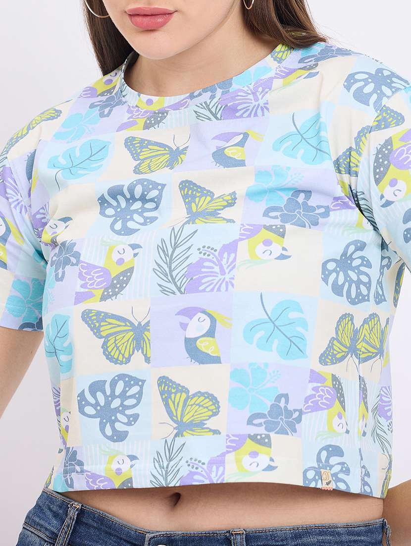 women printed short sleeve crop t-shirt - 22264415 -  Standard Image - 3