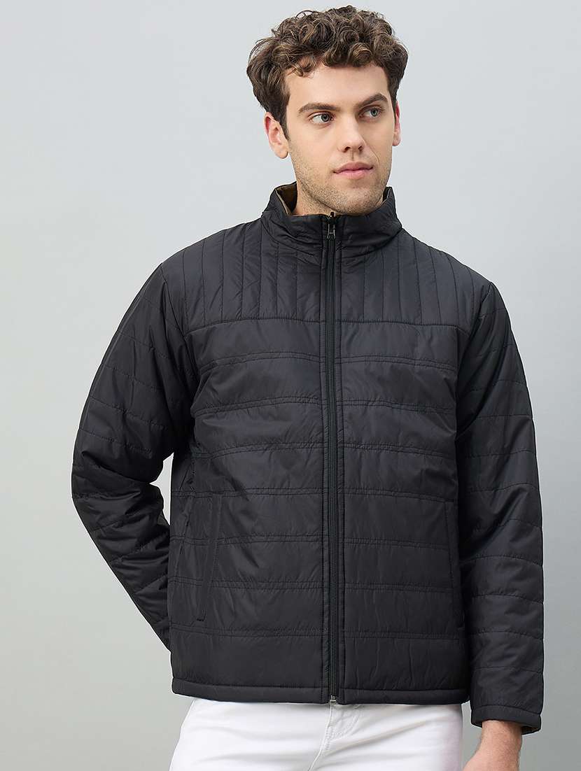 men solid long sleeve reversible puffer jacket