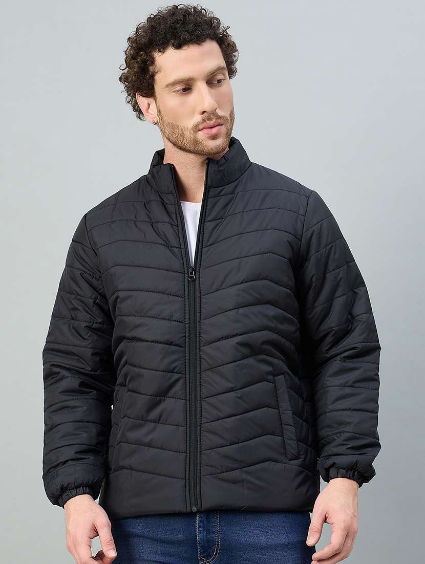 men solid long sleeve puffer jacket