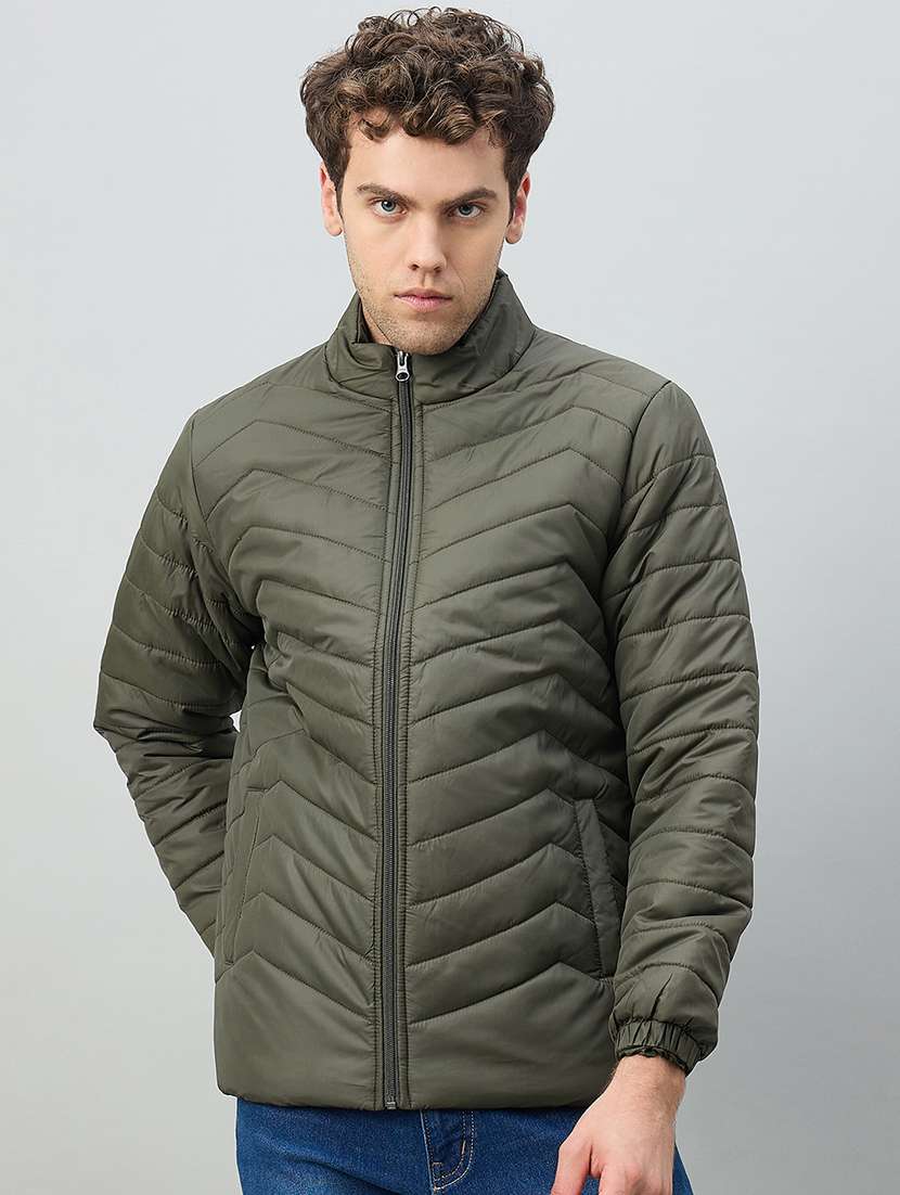 men solid long sleeve puffer jacket