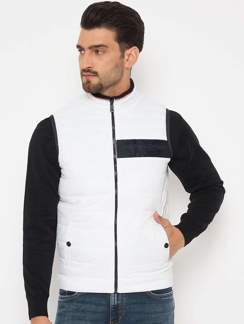 men solid stand collar sleeveless puffer jacket