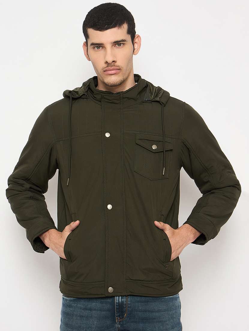 men solid long sleeve hooded puffer jacket