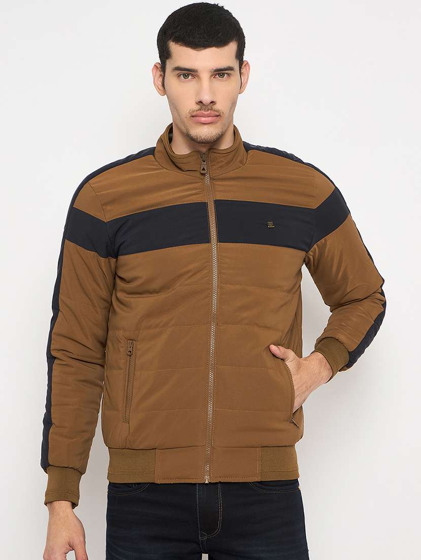 men color blocked long sleeve puffer jacket