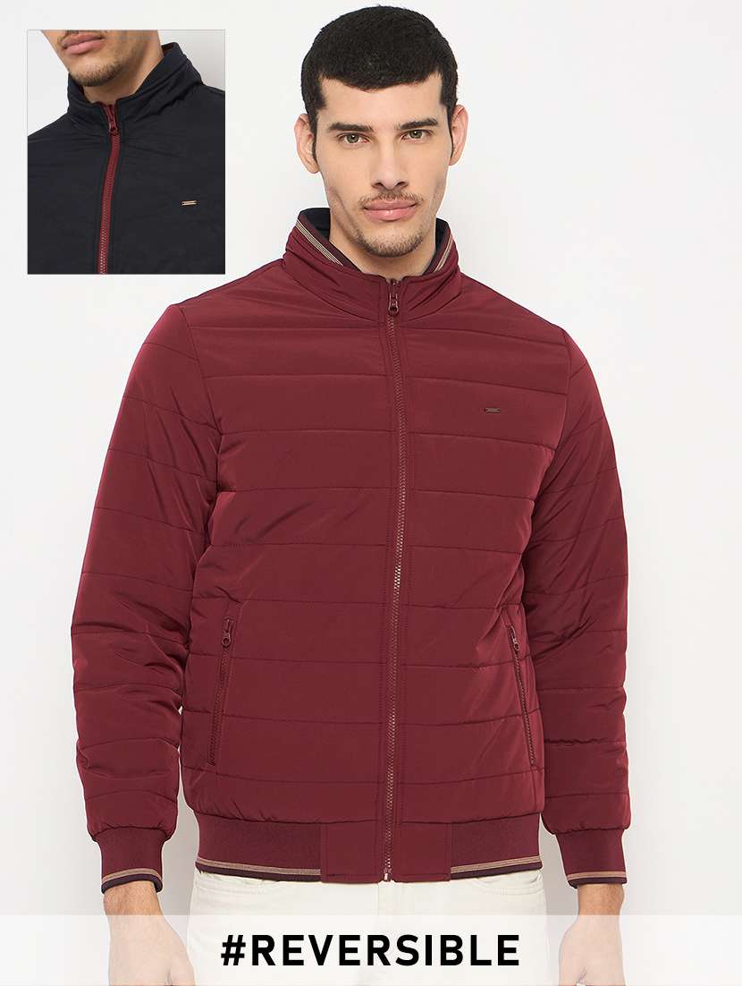 men solid long sleeve reversible puffer jacket
