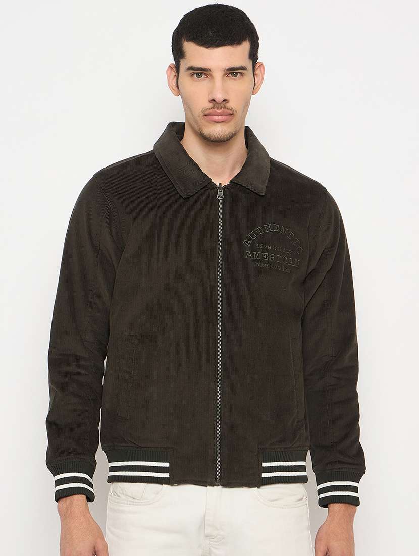 men solid long sleeve collared casual jacket