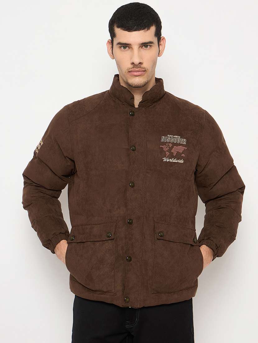 men solid long sleeve puffer jacket