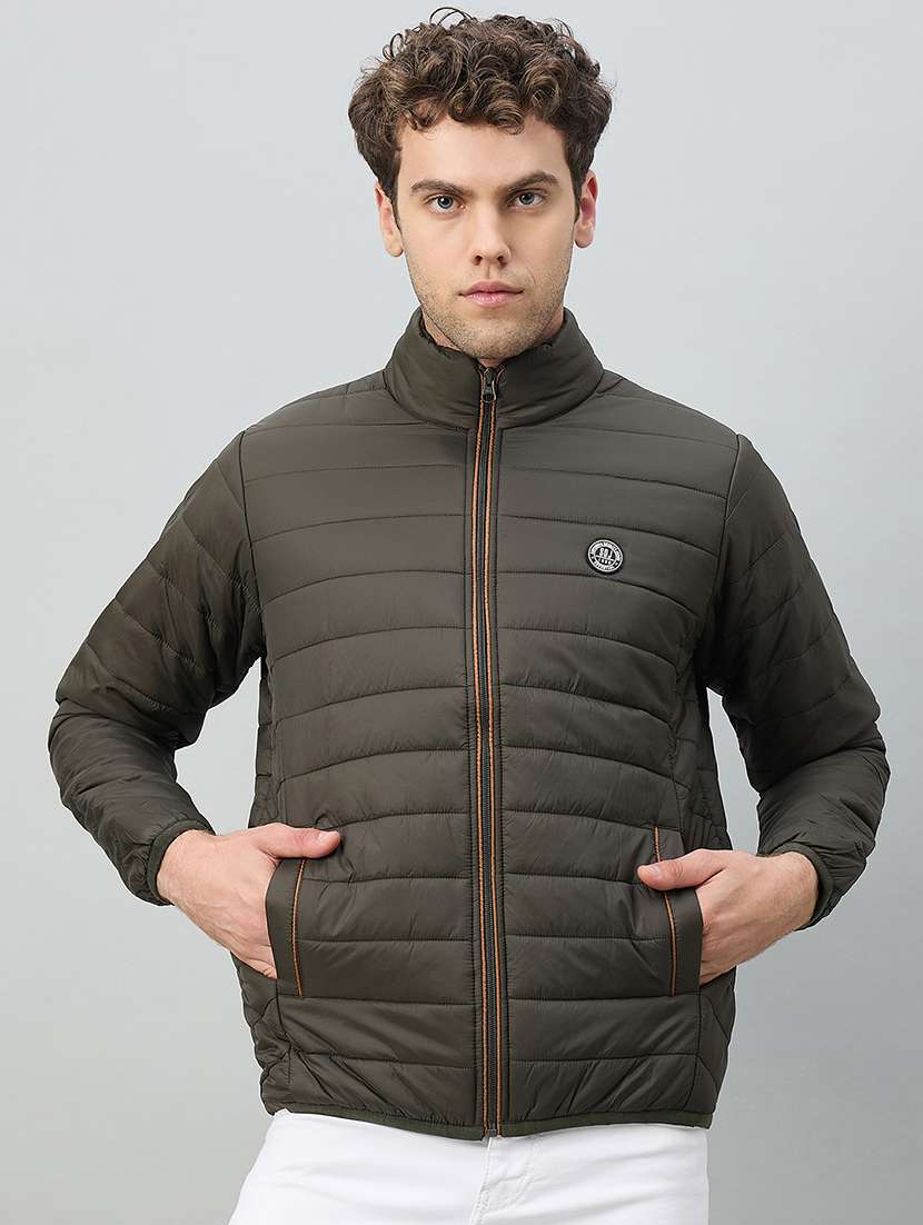 men solid long sleeve puffer jacket