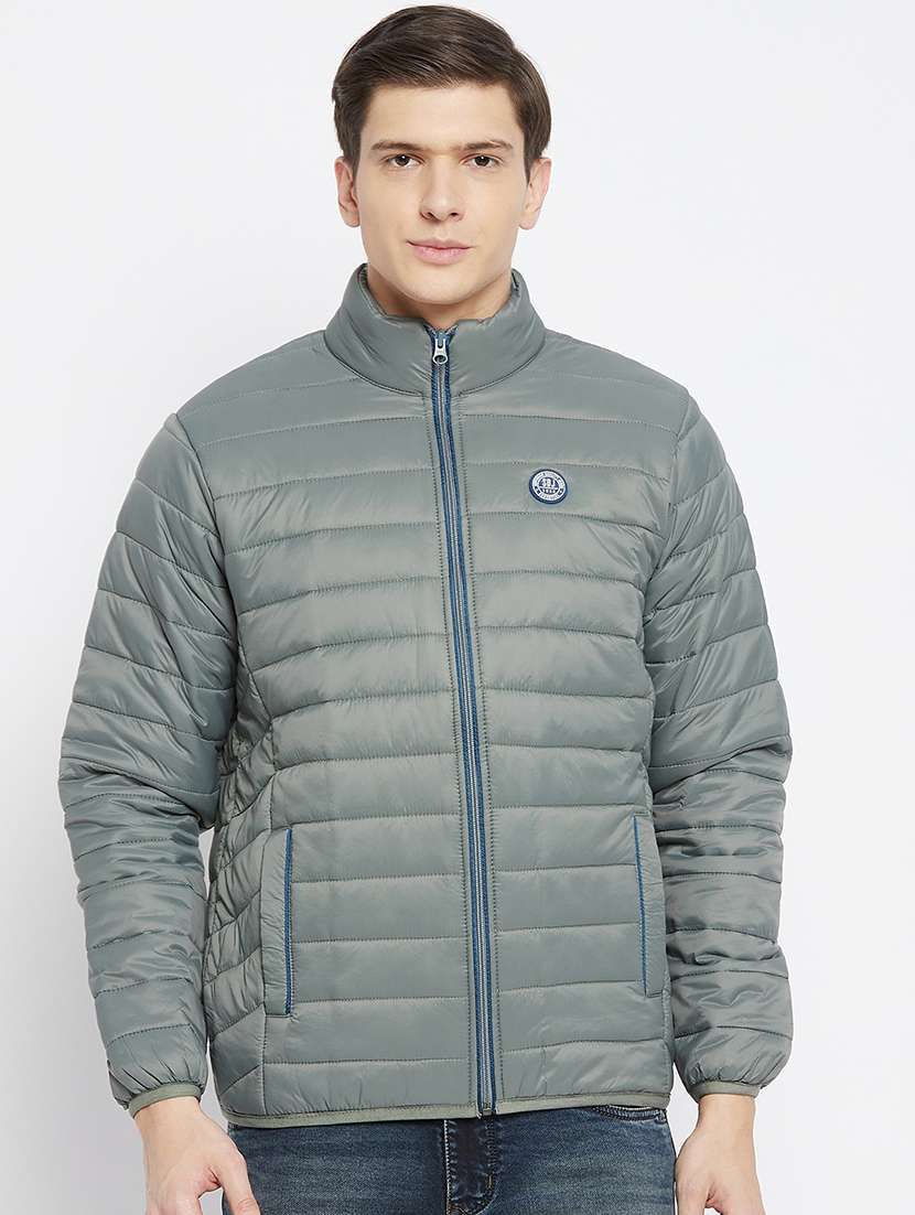 men solid long sleeve puffer jacket
