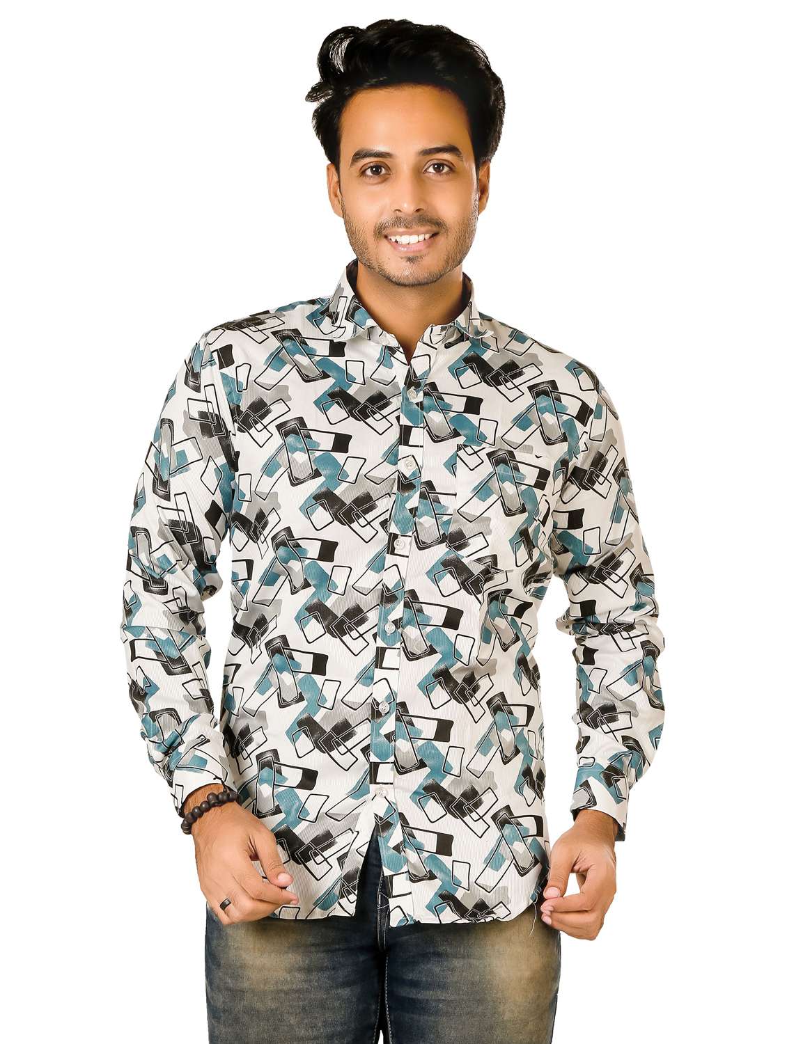 men geometric long sleeve regualr fit casual shirt