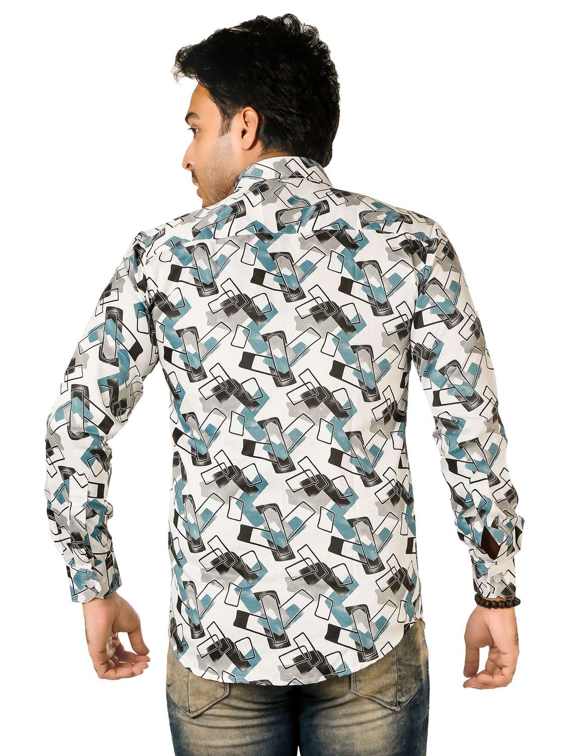 men geometric long sleeve regualr fit casual shirt - 22264461 -  Standard Image - 3