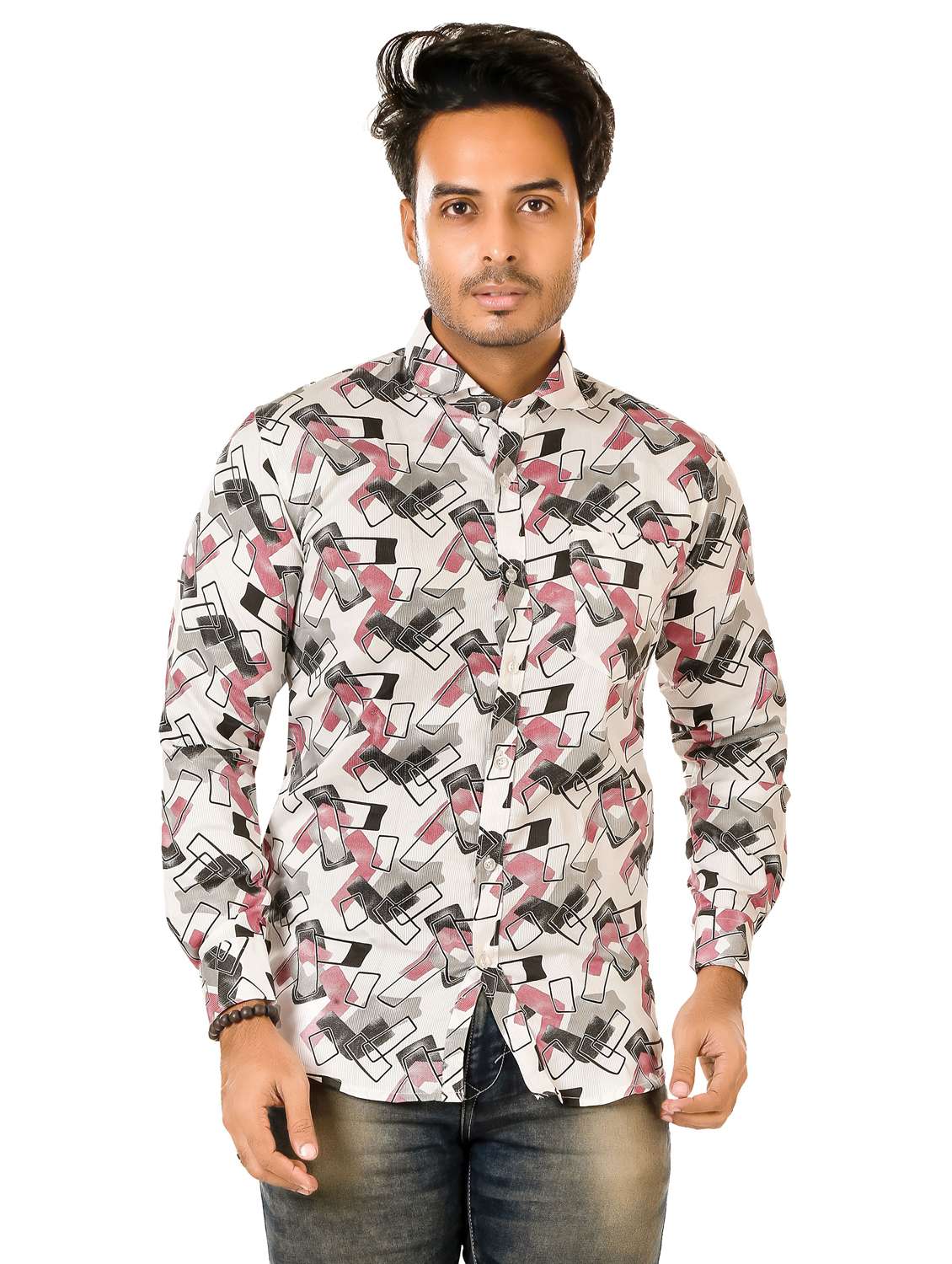 men geometric long sleeve regualr fit casual shirt