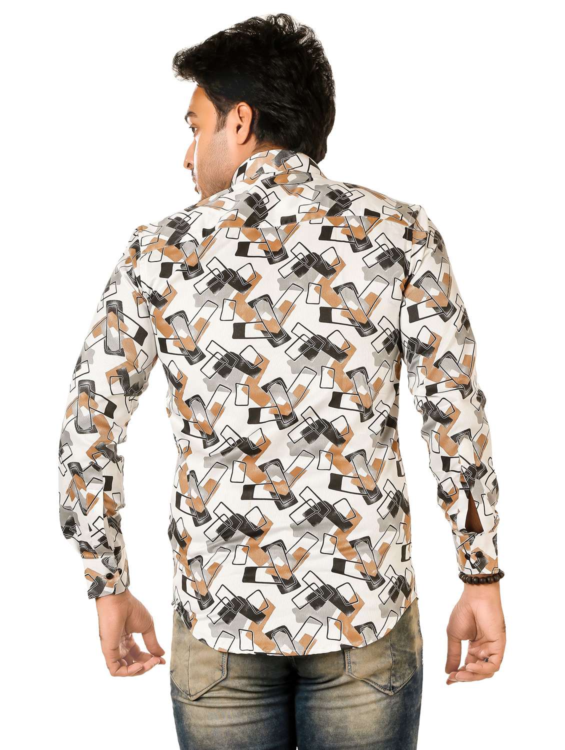 men geometric long sleeve regualr fit casual shirt - 22264481 -  Standard Image - 3