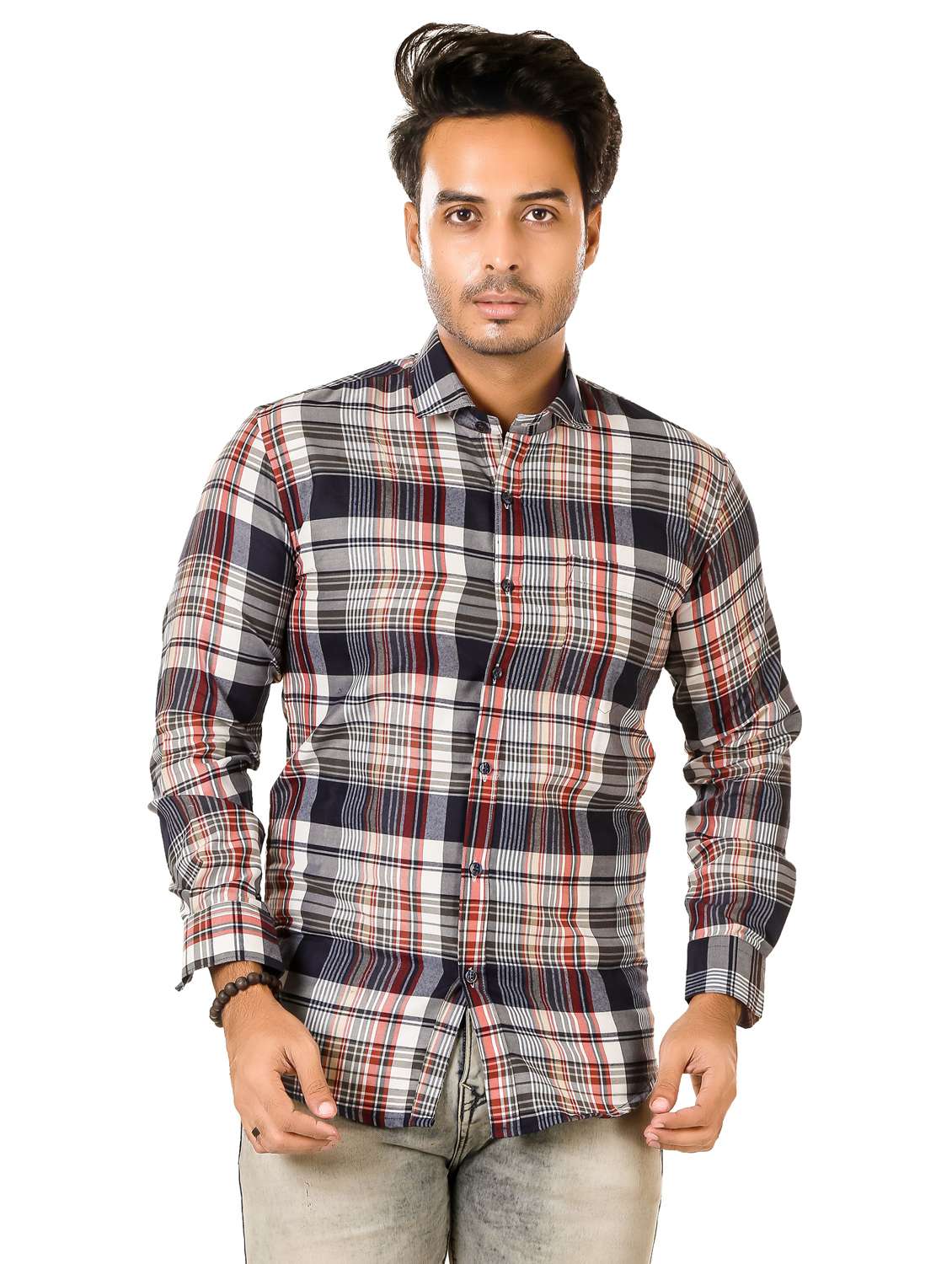 men checkered long sleeve regualr fit casual shirt