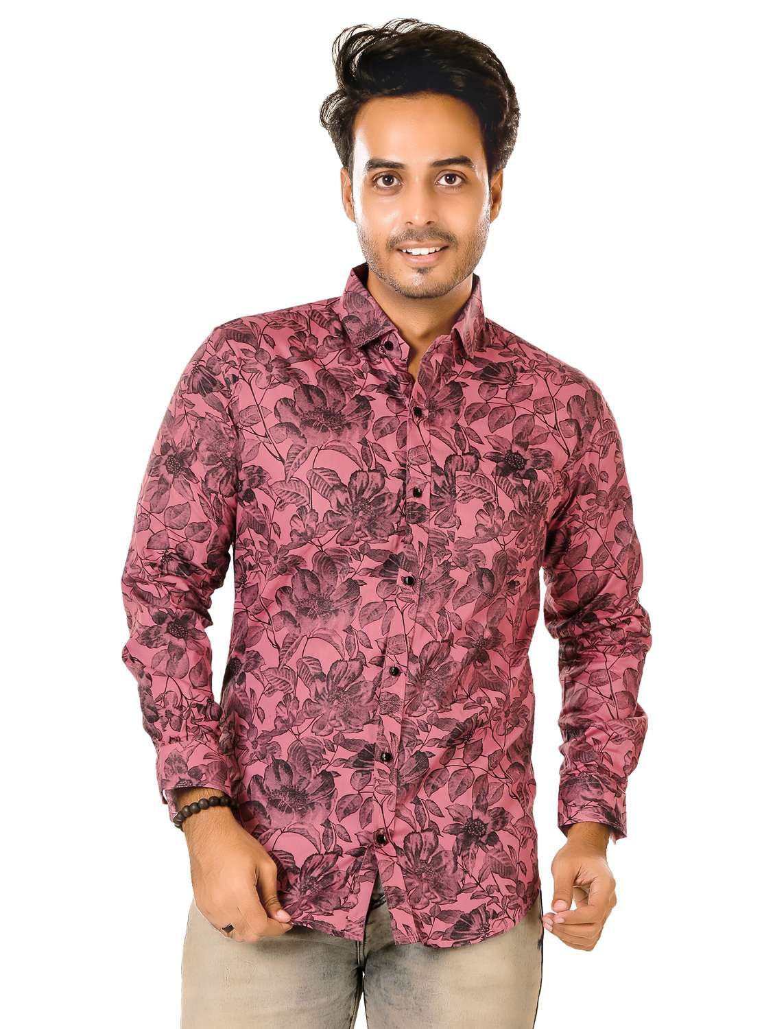 men floral long sleeve regualr fit casual shirt