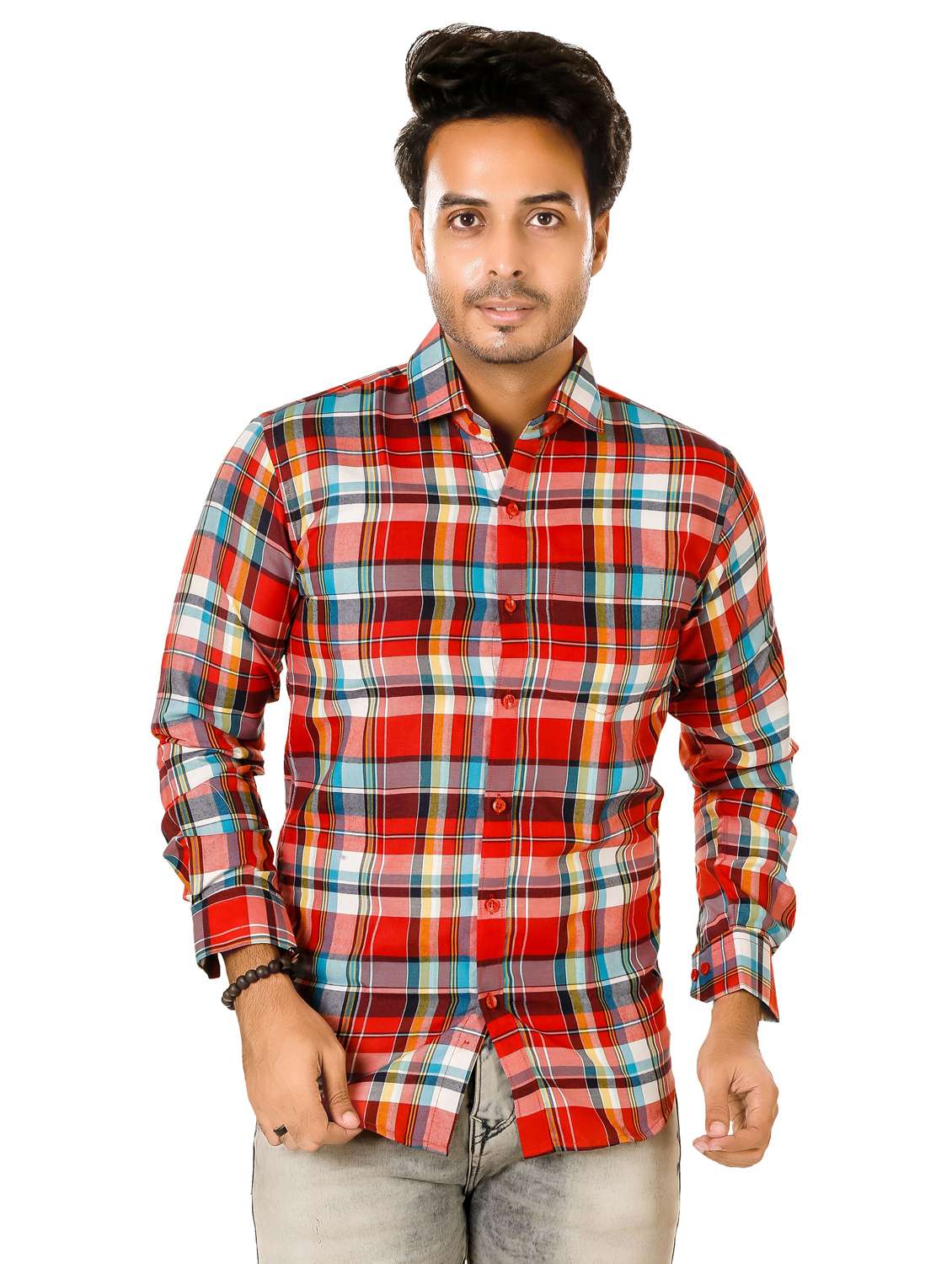 men checkered long sleeve regualr fit casual shirt