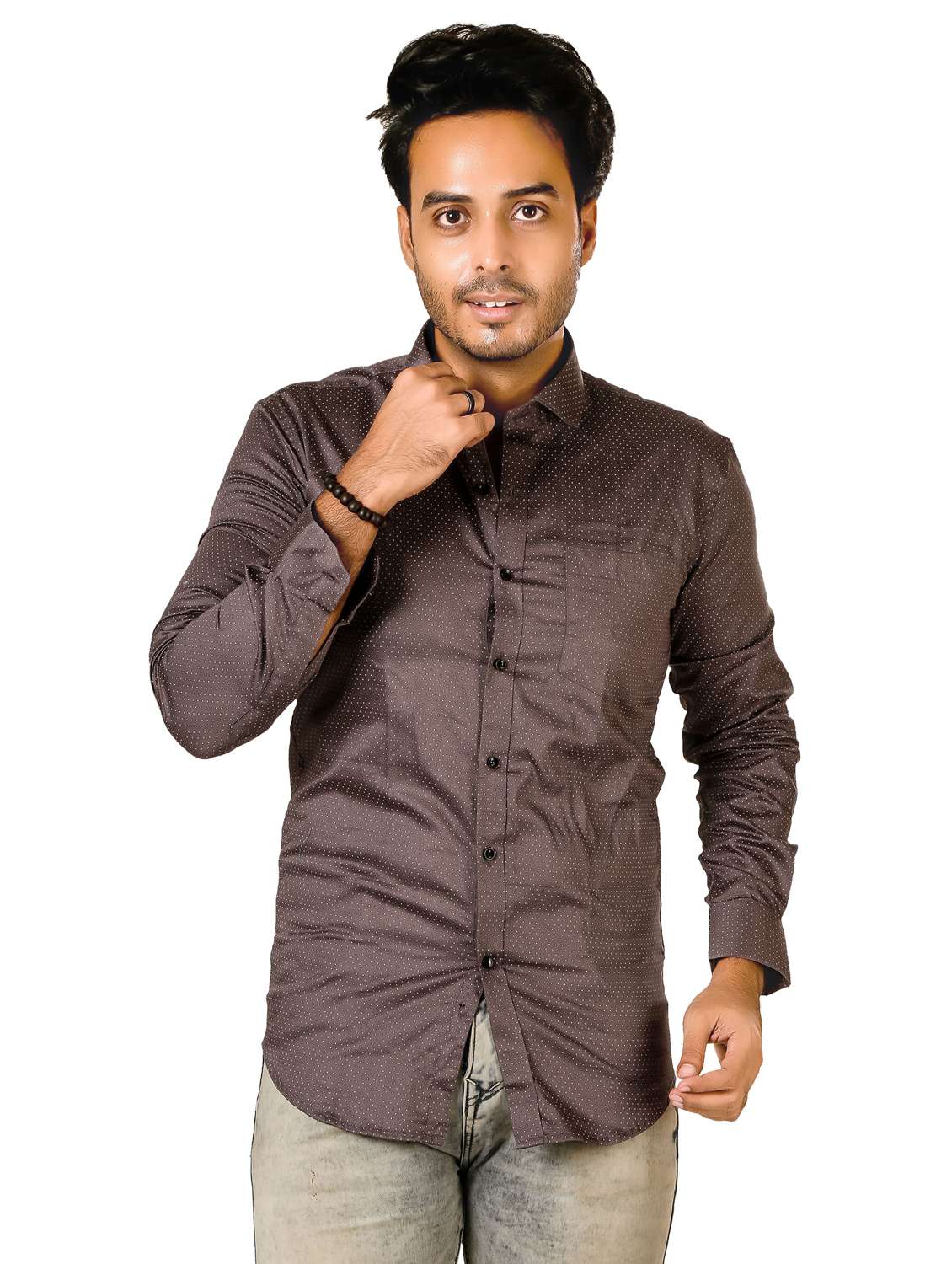 men printed long sleeve regualr fit casual shirt