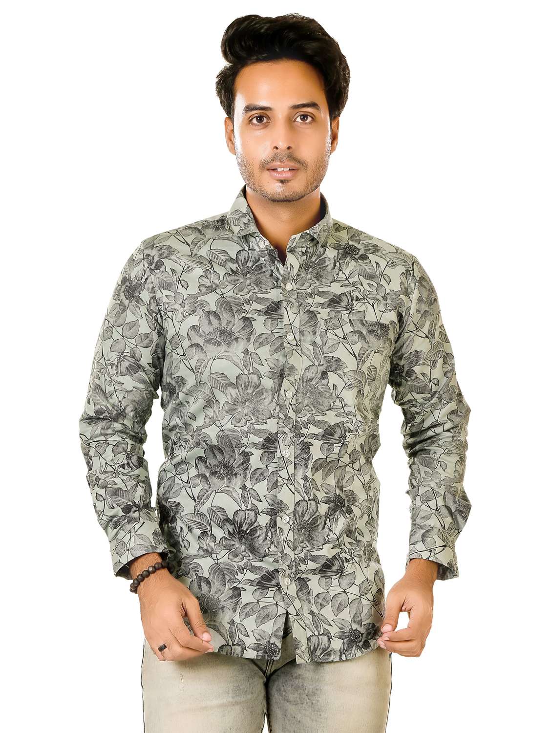 men floral long sleeve regualr fit casual shirt