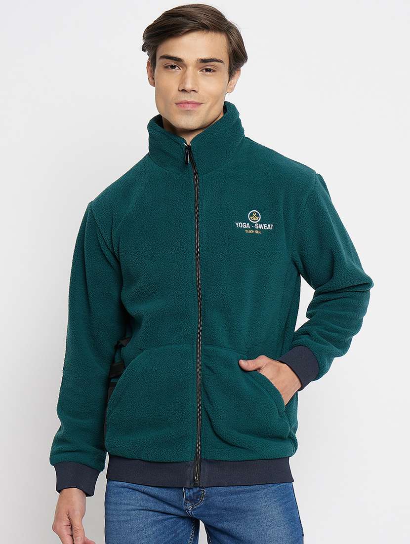 men solid stand collar long sleeve sweatshirt