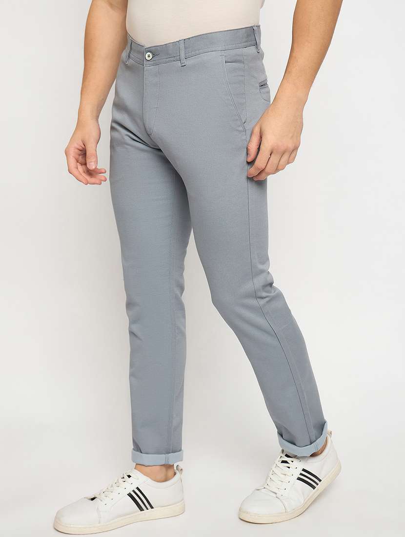 men solid mid rise chinos casual trouser