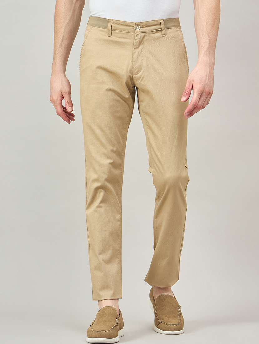 men solid mid rise chinos casual trouser