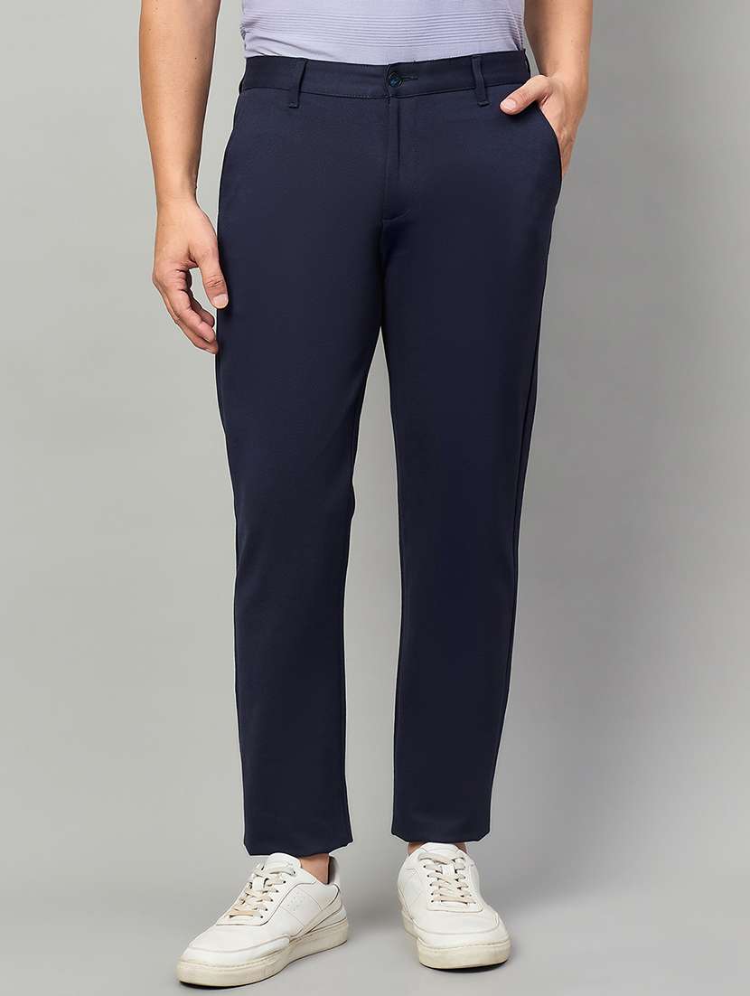 men solid mid rise chinos casual trouser