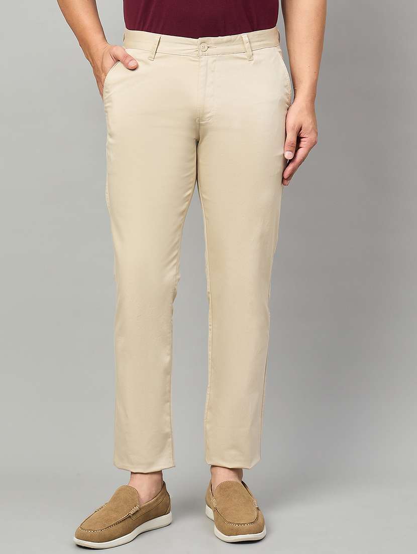 men solid mid rise chinos casual trouser