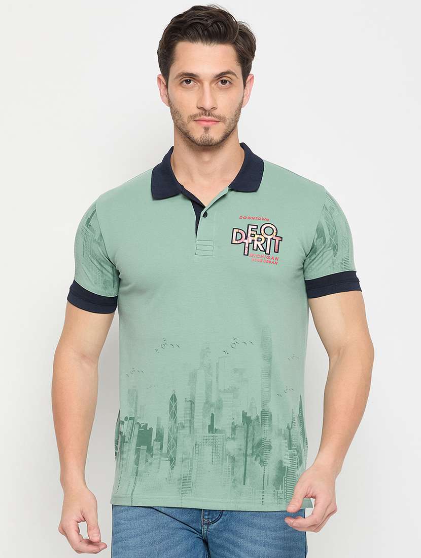men printed short sleeve polo t-shirt