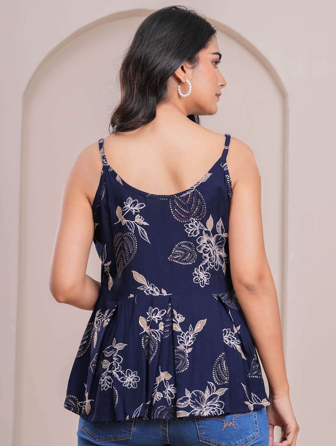 women floral printed shoulder strap peplum top - 22264708 -  Standard Image - 3