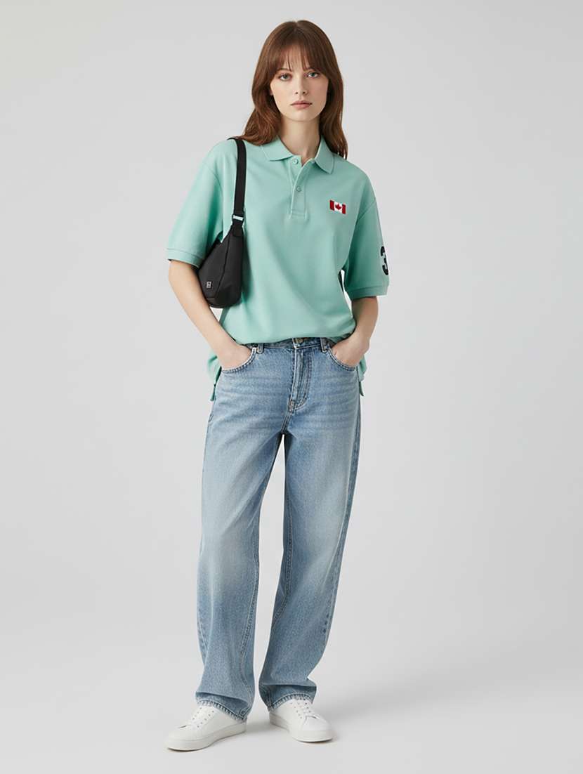 women printed short sleeve oversized polo t-shirt - 22264806 -  Standard Image - 3