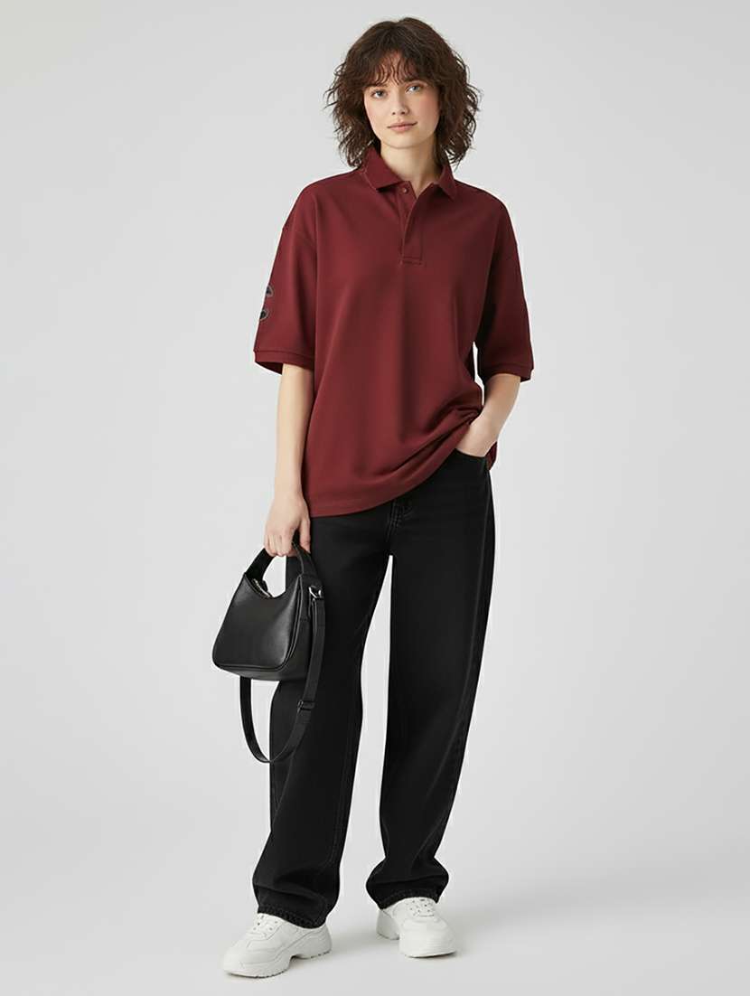 women printed short sleeve oversized polo t-shirt - 22264807 -  Standard Image - 3