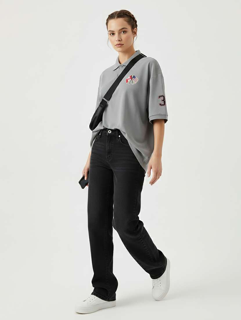 women printed short sleeve oversized polo t-shirt - 22264808 -  Standard Image - 3