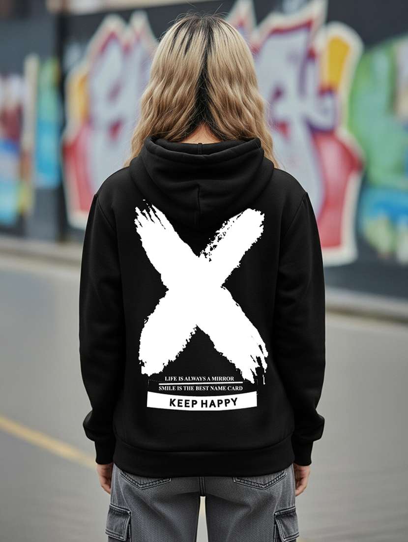 women printed long sleeve hooded sweatshirt