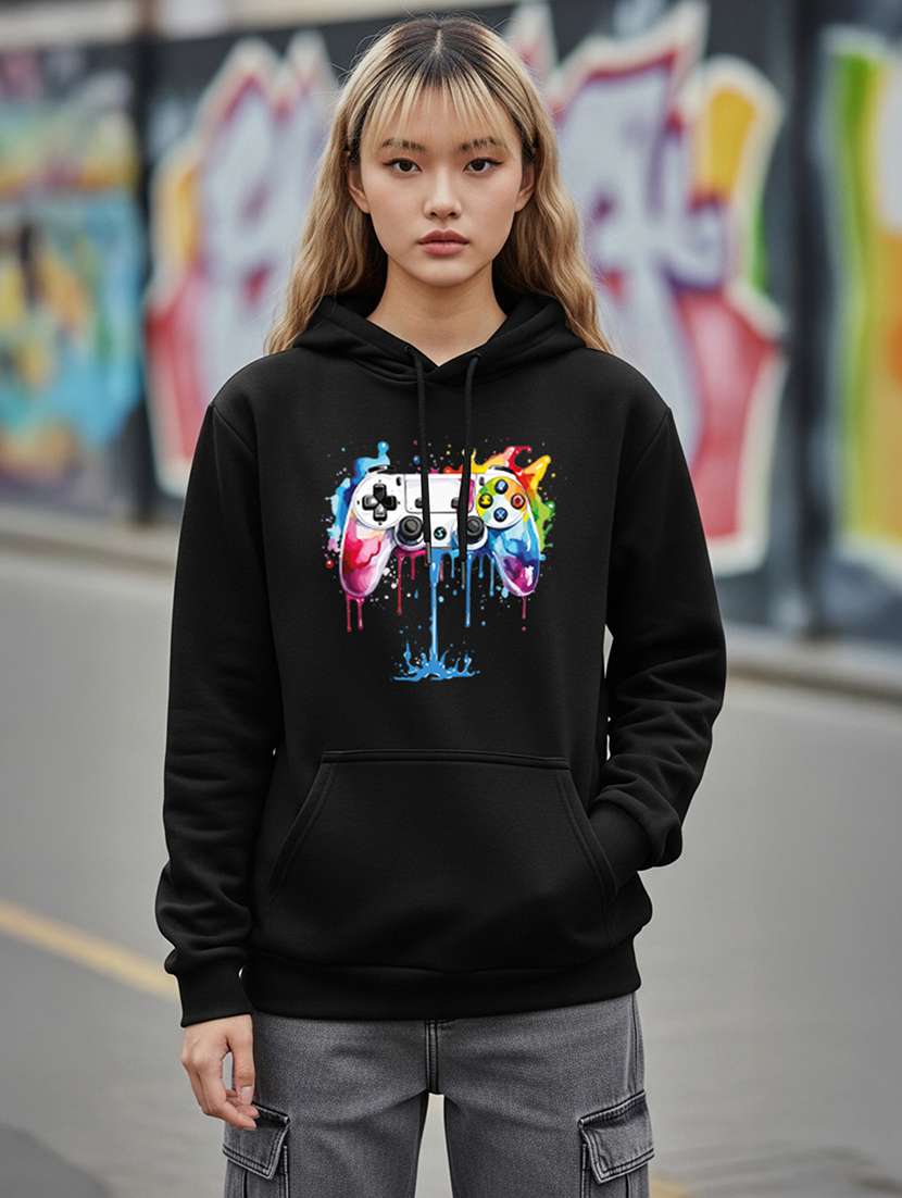 women printed long sleeve hooded sweatshirt