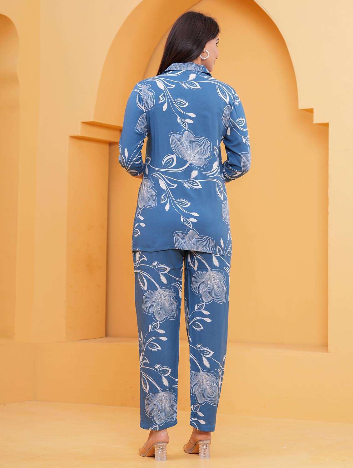 women floral three quarter sleeve shirt & trouser co-ord set - 22265078 -  Standard Image - 3