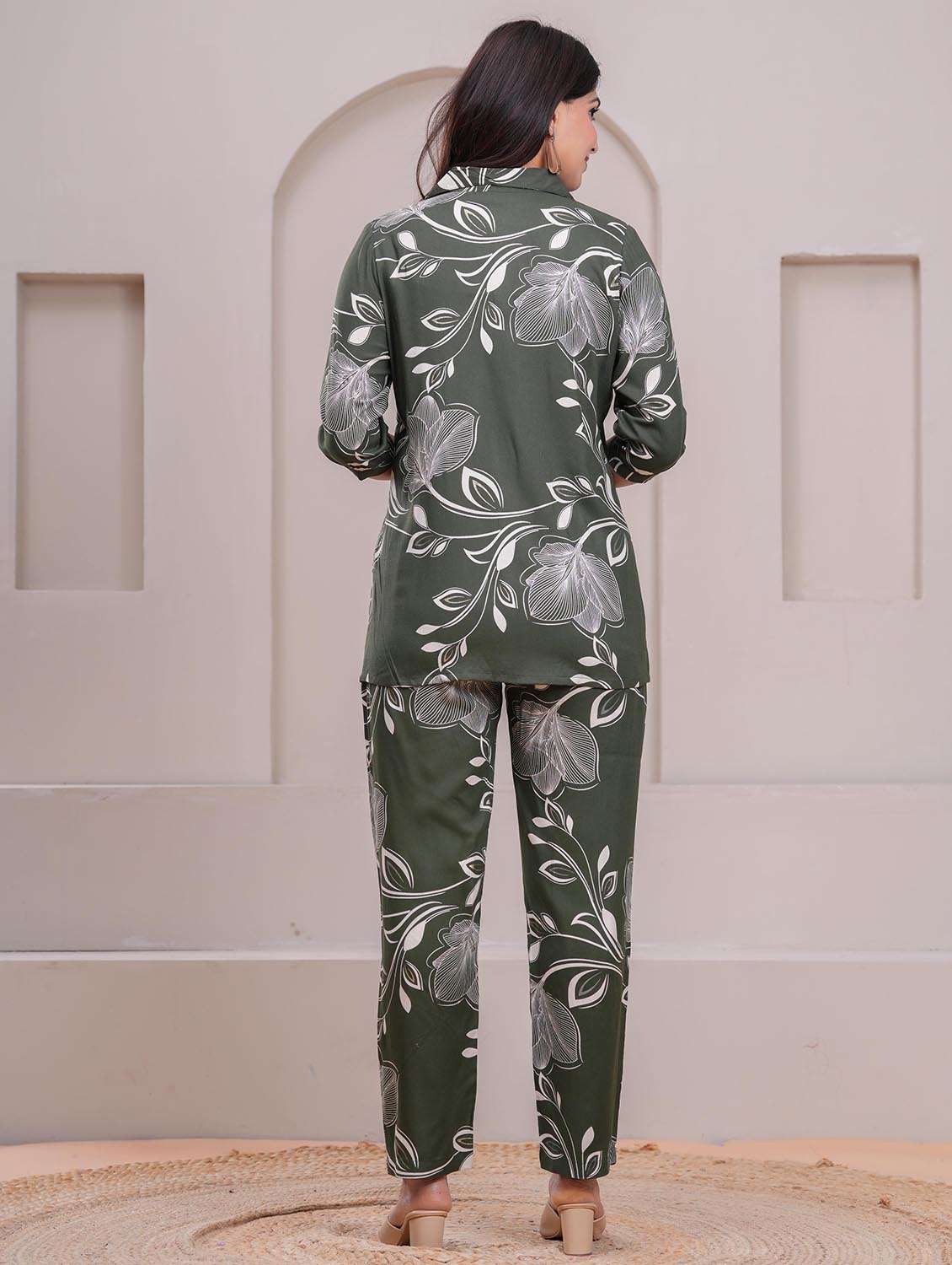 women floral three quarter sleeve shirt & trouser co-ord set - 22265081 -  Standard Image - 3