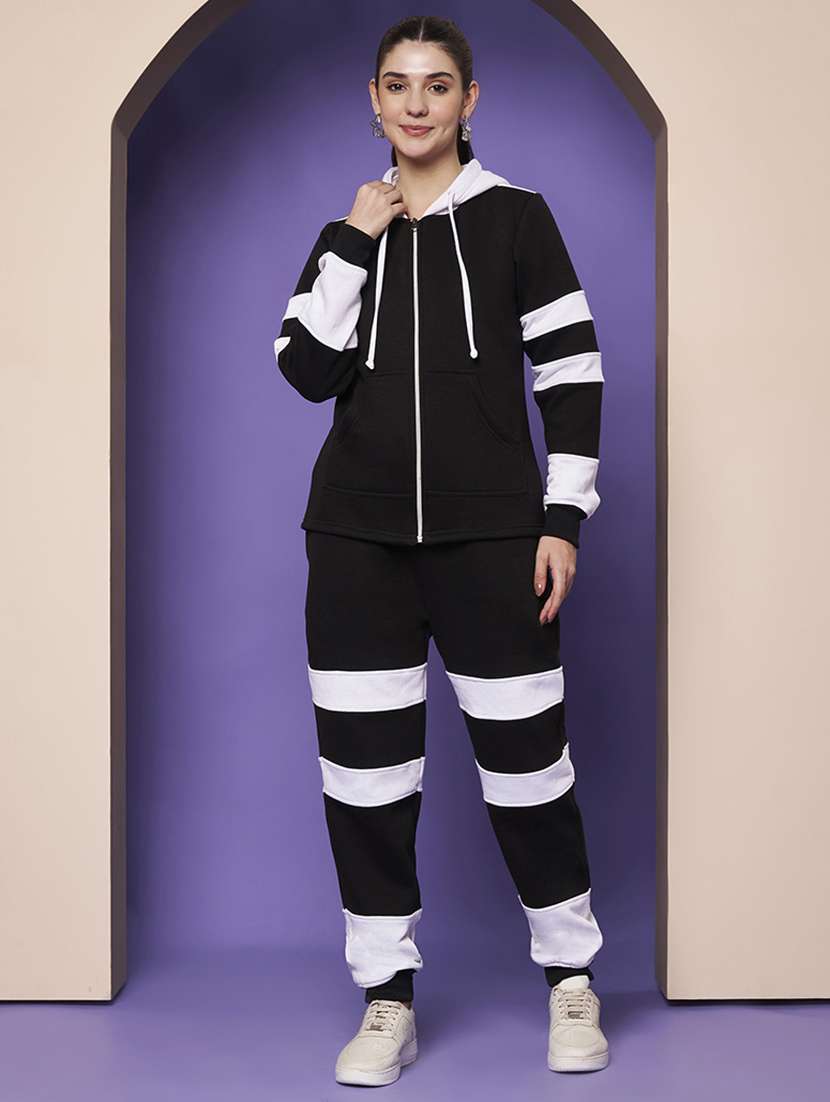 women color blocked hooded co-ord set