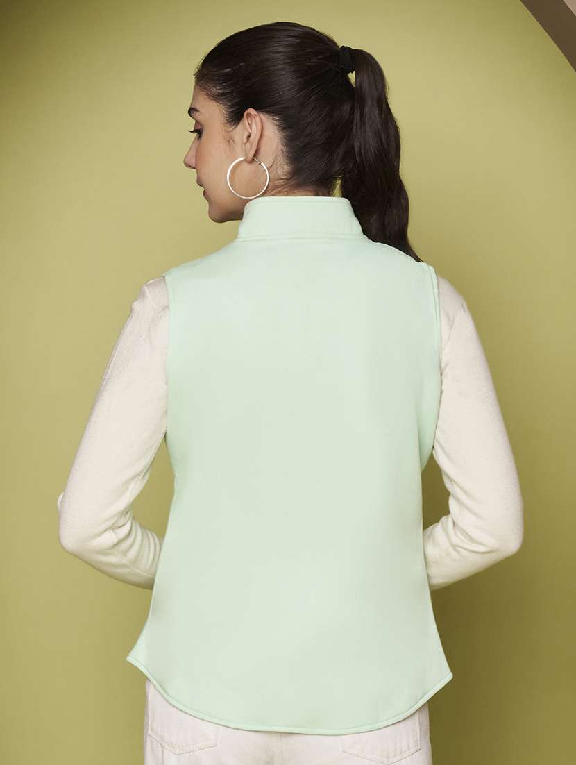 women solid sleeveless stand collar waist coat - 22265132 -  Standard Image - 3