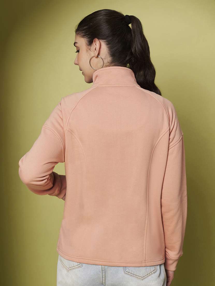 women solid stand collar long sleeve jacket - 22265138 -  Standard Image - 3