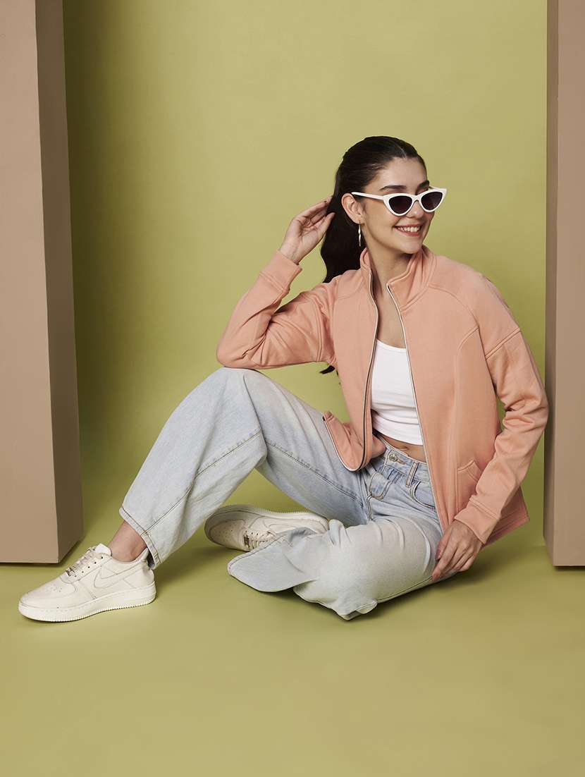 women solid stand collar long sleeve jacket - 22265138 -  Standard Image - 5