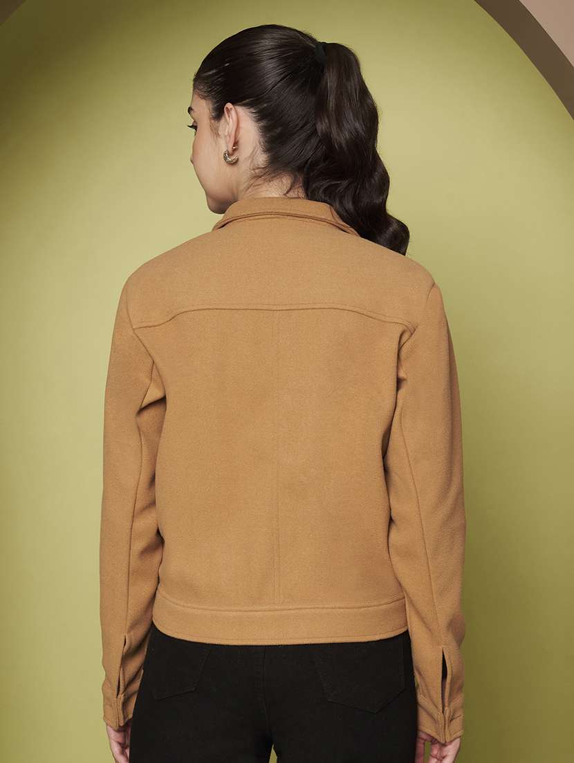 women solid collared long sleeve shacket - 22265144 -  Standard Image - 3