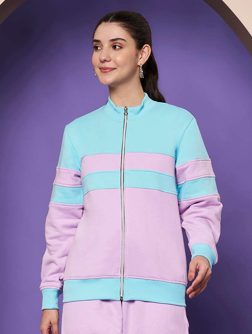 women color blocked long sleeve regular jacket