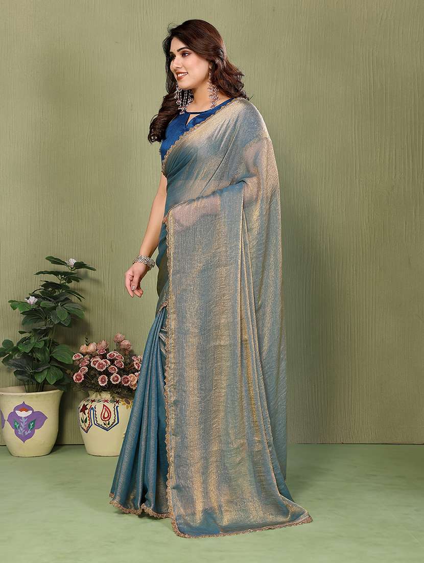women solid with embellished bordered saree with blouse - 22265383 -  Standard Image - 3