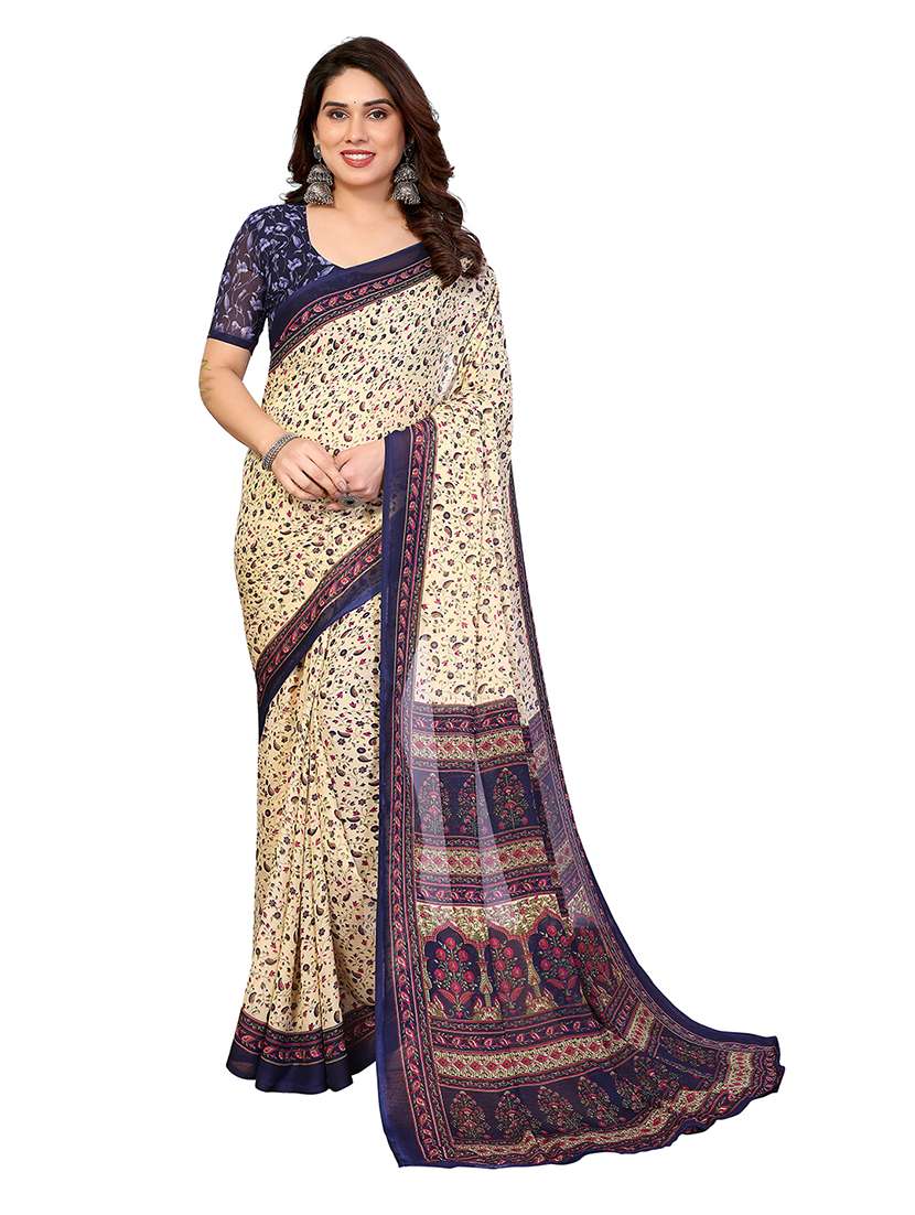 women printed casual wear saree with blouse