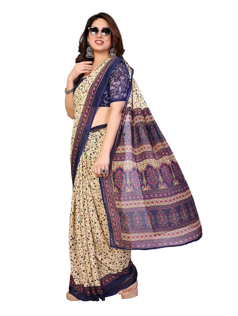 women printed casual wear saree with blouse - 22265387 -  Standard Image - 3