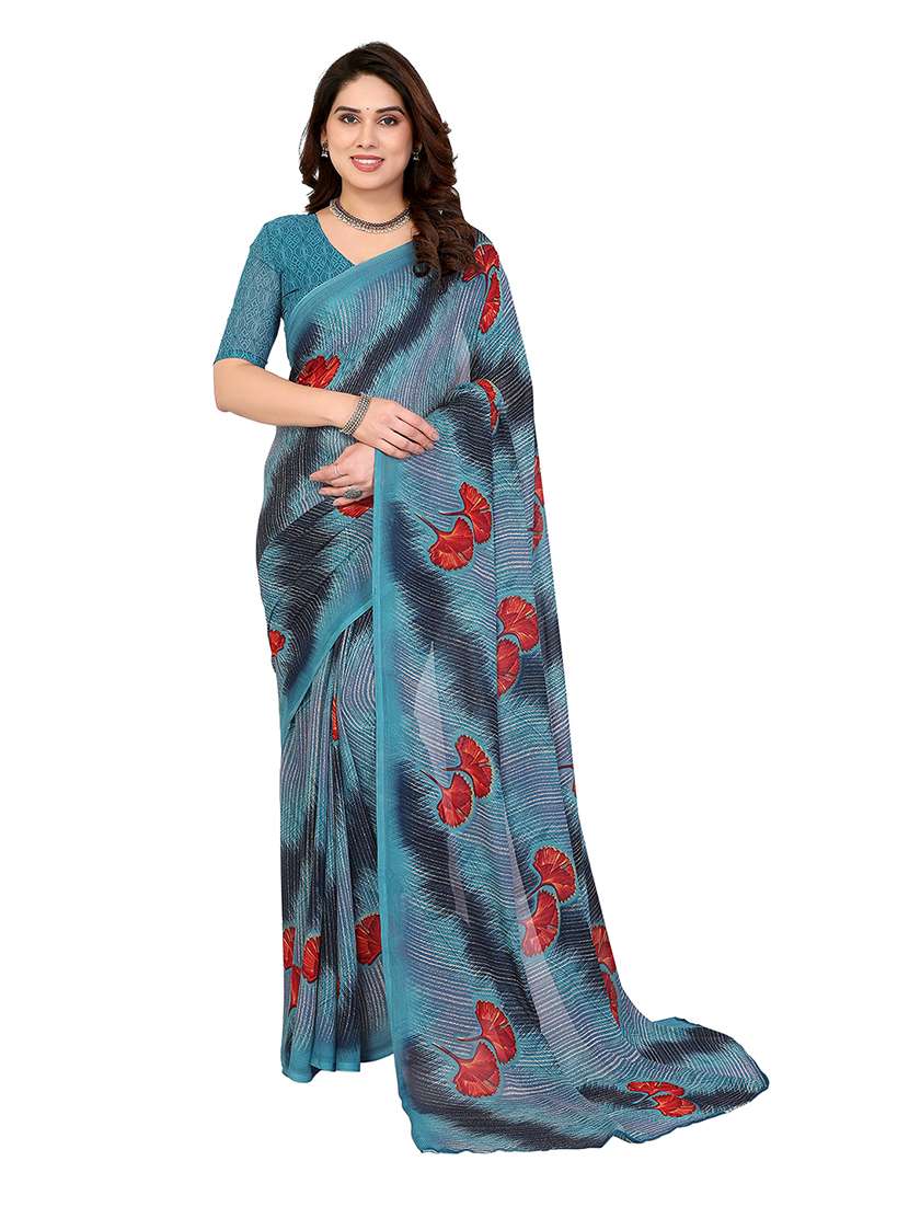 women printed casual wear saree with blouse